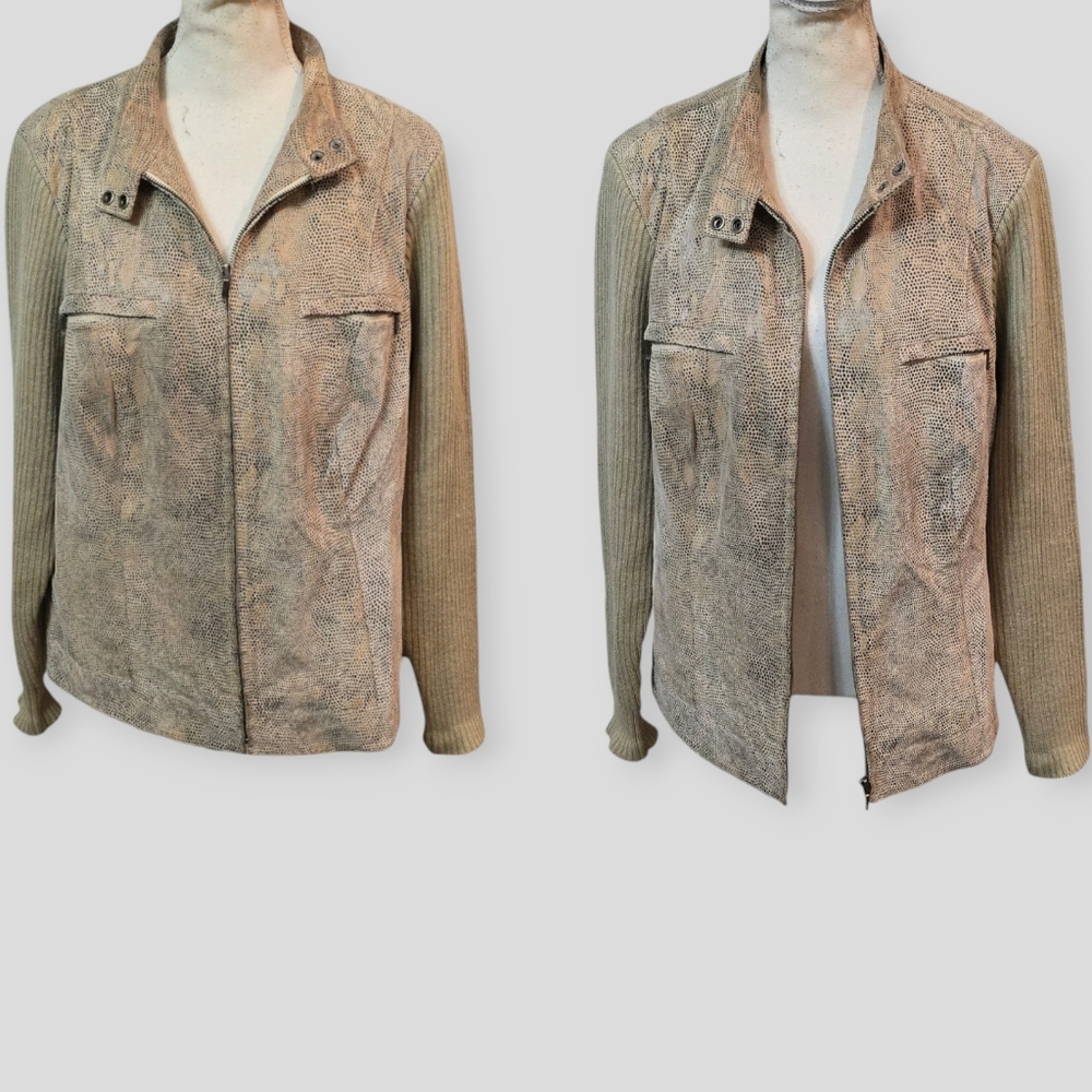 Alfani Women's 100% Leather Snakeskin Print Zip Wool Jacket Size 1X